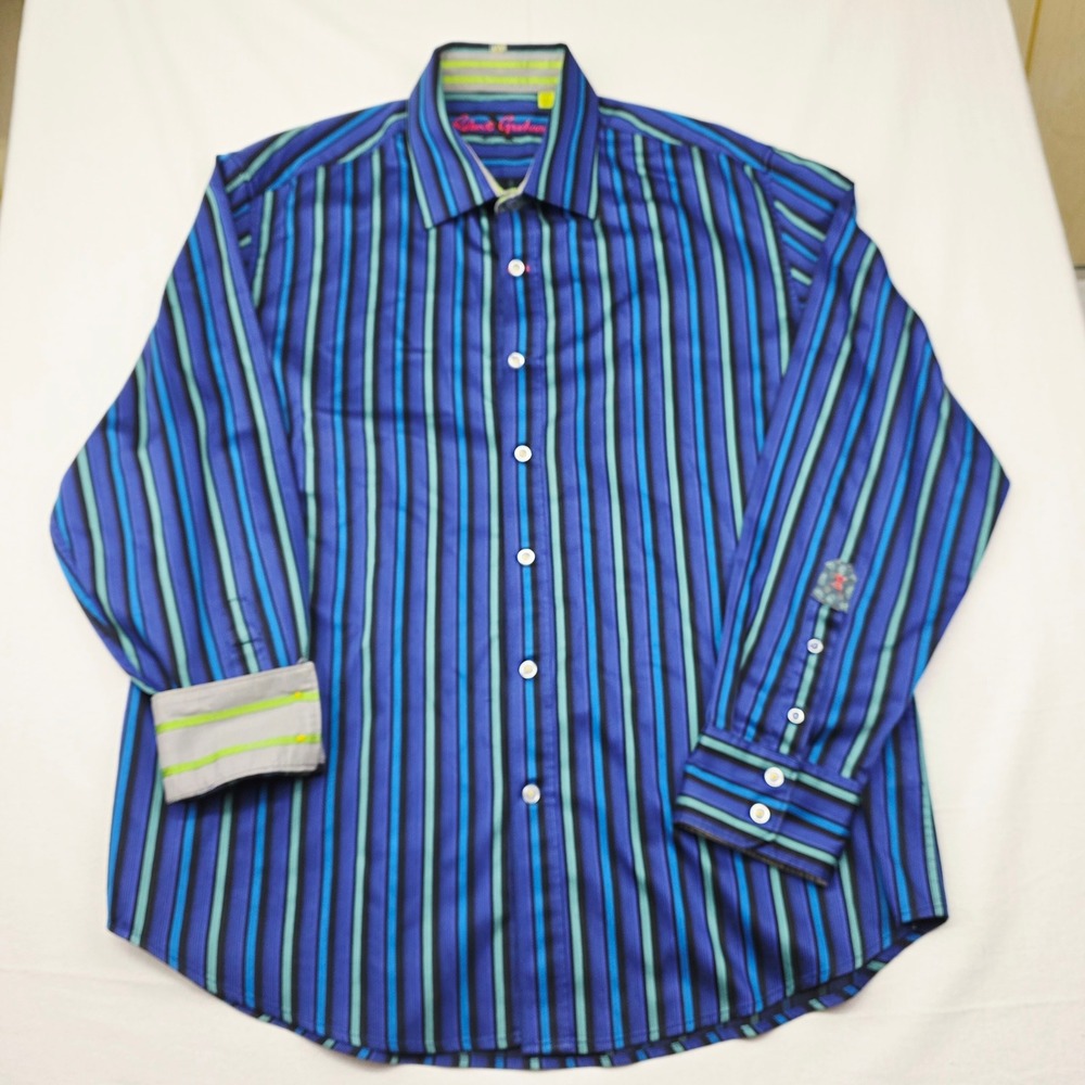 Robert Graham Shirt Men's 2XL Blue Striped Tailored Fit Long SleeveButton Down - Picture 2 of 9